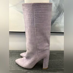 Toral Lavender Croc-Embossed Knee-High Boots